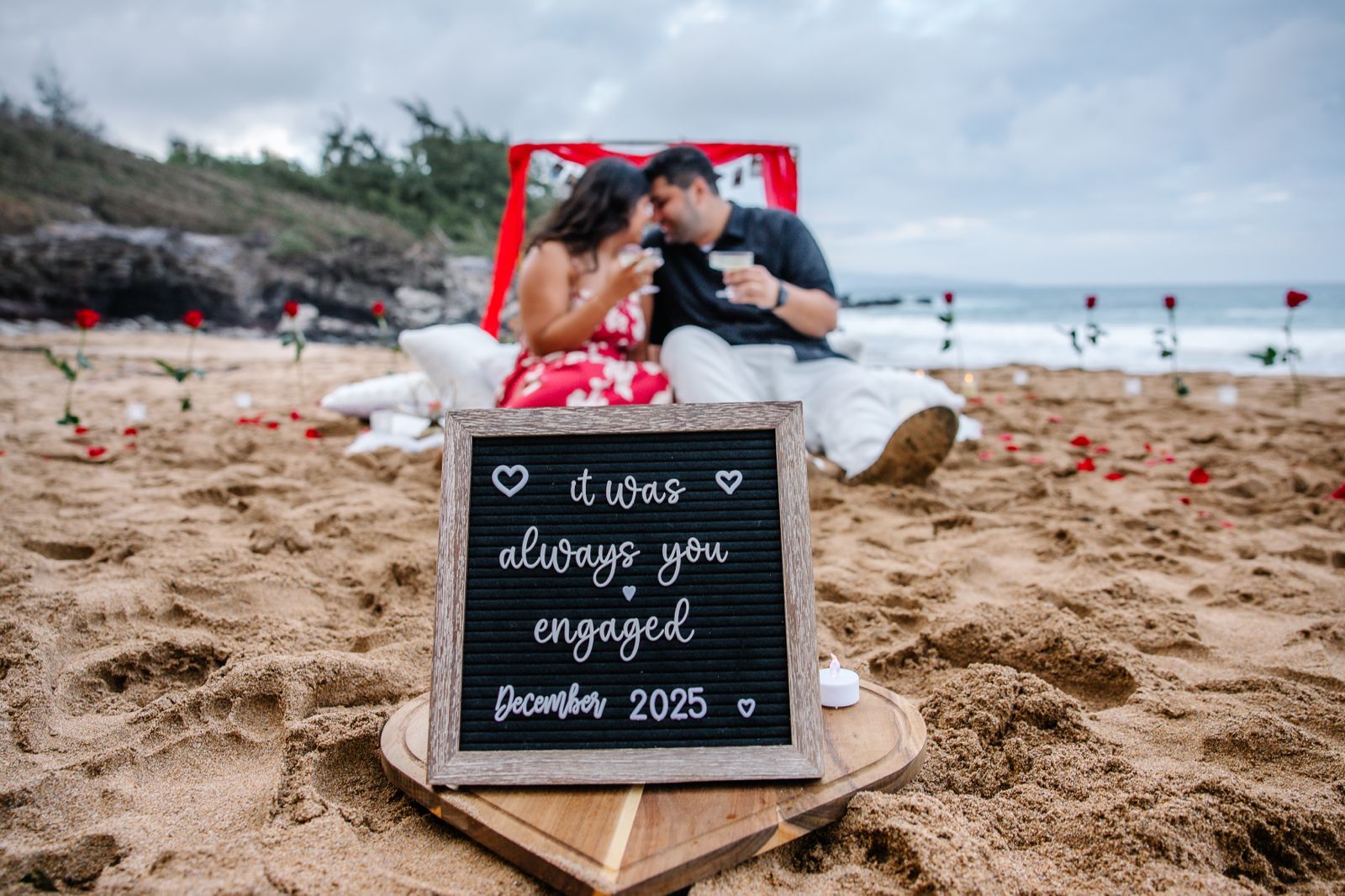 Beach engagement proposal in Maui
